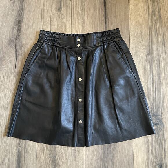 ba&sh Black Button-Front Genuine Leather Skirt - Picture 5 of 15
